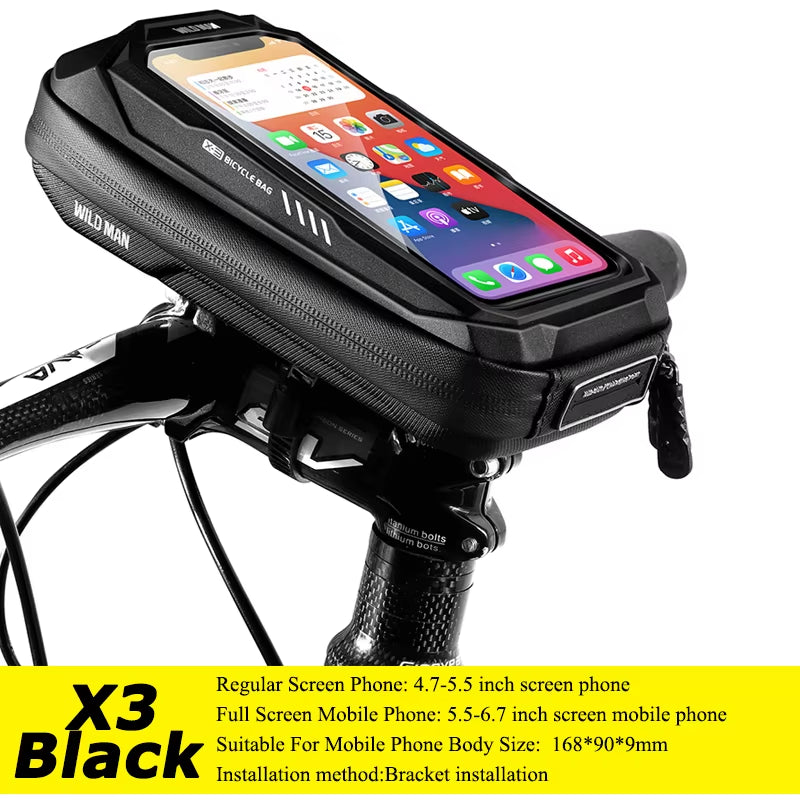 WILD MAN Hard Shell Bicycle Bag Reflective Rainproof Touch Screen Mobile Phone Case Bag Bike Top Tube Bag Bike Accessories