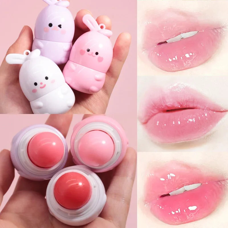 Cute Rabbit Changes Color  Ball for Dry Lips Lip Moisturizing Power Lip Care Nourishing Repair Lips Cute Bear Balm Ball