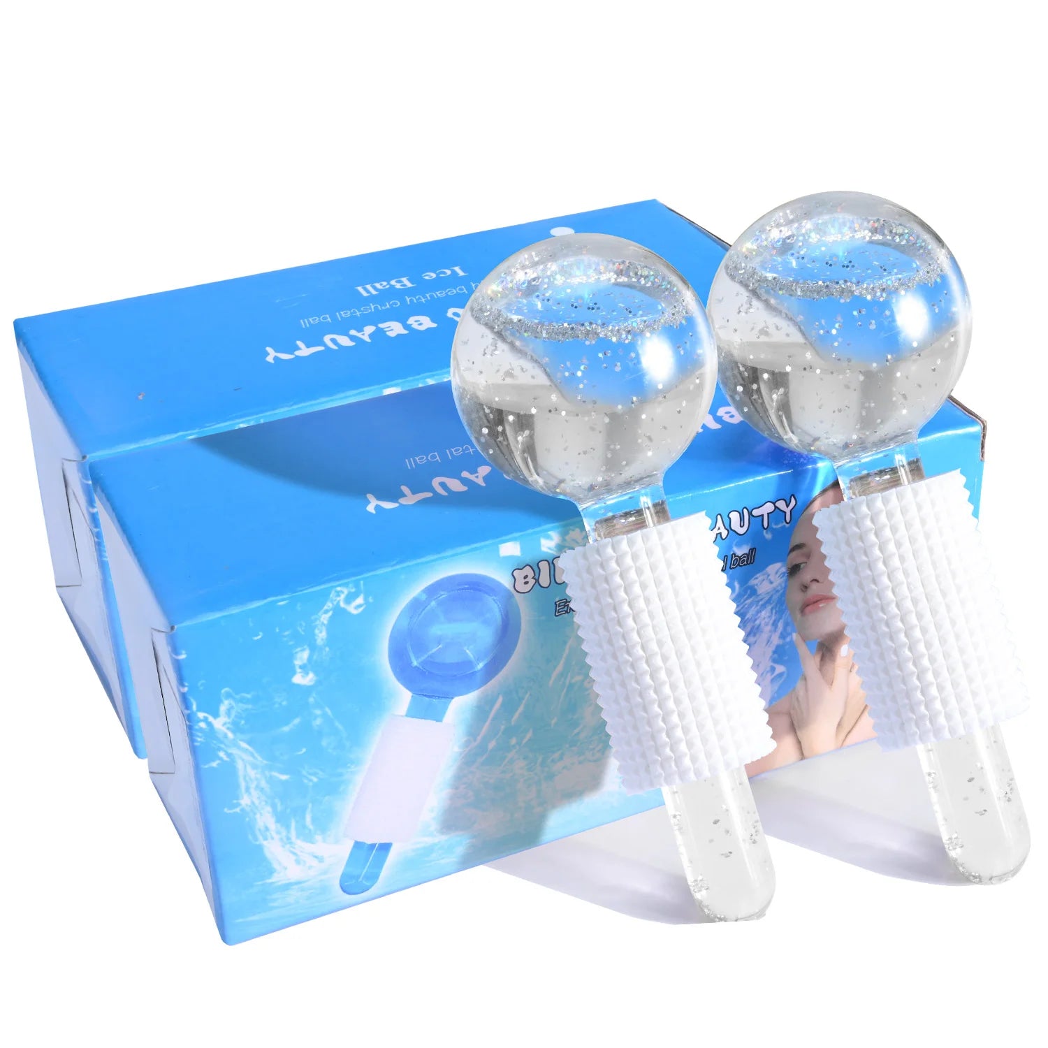 Ice Hockey - New Ice Ball - Crystal Ball - Ice Treatment Face Rotary Massage Stick - Glass Beauty Ball - Women'S Facial Massage