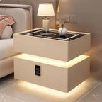 Modern Style Solid Wood Bedside Table with Wireless Charging Smart 2 Drawers Bedroom Nightstands with Lock 40Cm