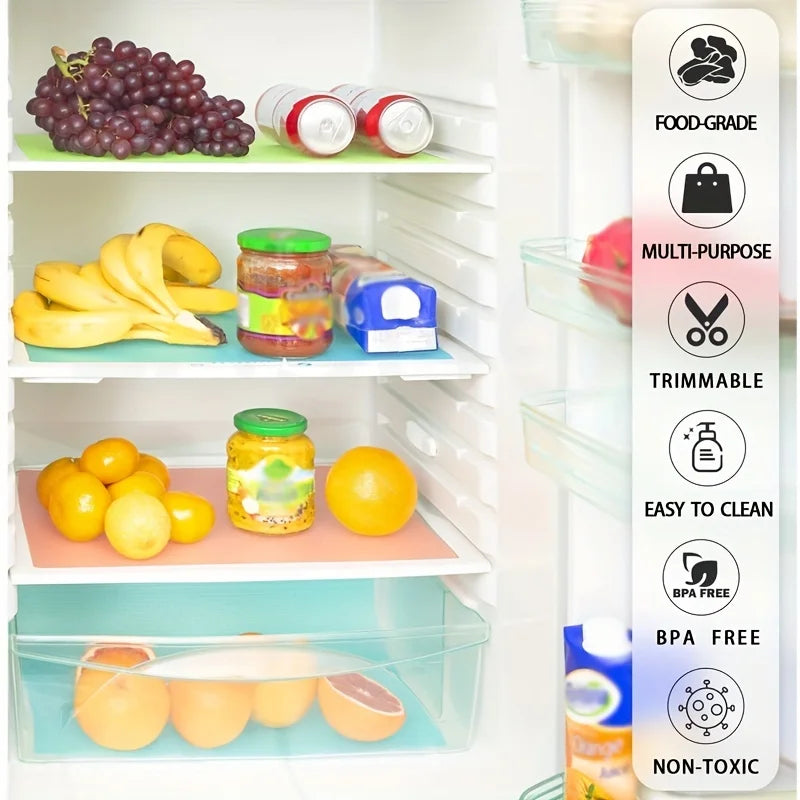 4PCS EVA Waterproof Refrigerator Liner Mat Washable Mildew Kitchen Pad Anti-Oil Cabinet Drawer Placemat Heat-Insulat Fridge Mat